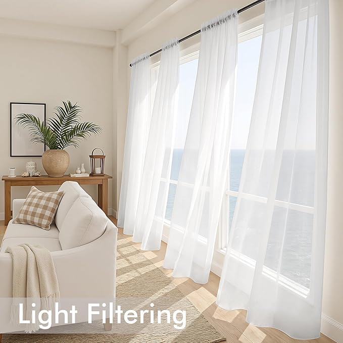 MIULEE White Sheer Curtains 94 Inches Long, 4 Panels Set, Light Filtering Voile Rod Pocket Drapes, Airy Soft Fabric Window Treatments for Living Room and Bedroom, 42 x 94 Inches