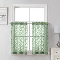 Lecloud Leia Sage Green Sheer Kitchen Curtains 30 Inch Length 2 Pcs, Jacquard Leaf Textured Voile Short Curtains with Dual Rod Pocket, Farmhouse Bedroom Living Room Tiers, Each Panel 28" W x 30" L