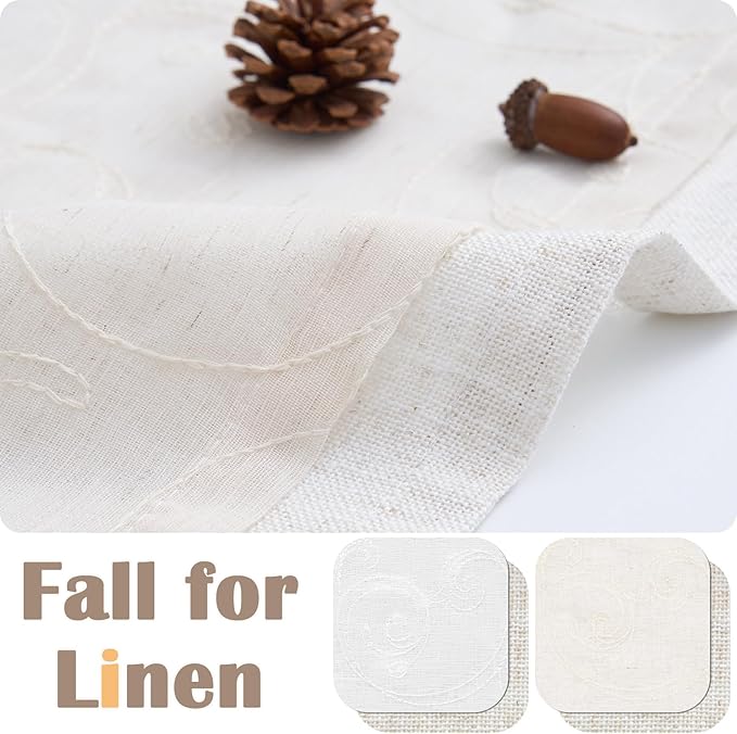 jinchan Linen Valance for Window Embroidered Farmhouse Light Filtering Voile Valance for Living Room Kitchen Beige Cottage Rustic Double Layer Curtain 16 Inch 1 Panel Crude