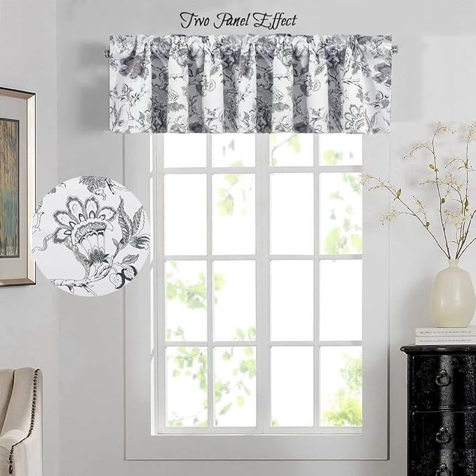 H.VERSAILTEX Blackout Curtain Valances for Kitchen Window/Living Room/Bathroom Privacy Added Rod Pocket Home Decoration Winow Valance, 52" W x 18" L, Floral in Antique Green (Pack of 4)