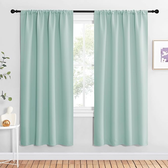 NICETOWN Blackout Curtains for Living Curtains, Aqua Blue, 2 Panels, 42 by 72, Room Darkening Window Curtain Panels, Easy-Care Solid Thermal Insulated Draperies/Drapes for Daughter Room
