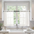 MIULEE Ivory Sheer Kitchen Curtains 30x36 Inches Length 2 Panels Embroidered Leaf Patterned Rod Pocket Floral Semi Sheer Faux Linen Short Window Curtains Drapes Set for Bathroom Cafe