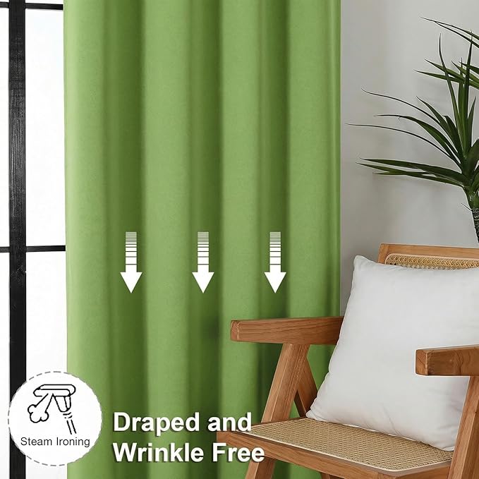 Simplebrand Ava Lime Blackout Curtains for Bedroom 96 Inches Long 2 Panels, Solid Thermal Insulated, Energy Saving Nursery Window Treatment Curtains Blackout Drapes, W40 x L96 Inch, Lime
