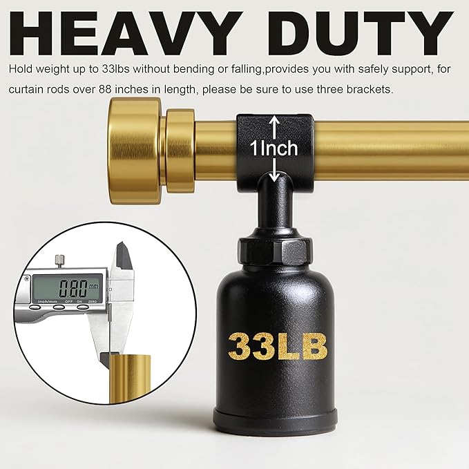Lootkell Gold Curtain Rods for Windows 72 to 144 Adjustable Modern Curtain Rod 1 inch Diameter Heavy Duty with Solid Metal Finials for Living Room Bedroom Farmhouse Outdoor Patio