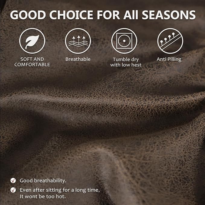 Leather Look Couch Cushion Covers Sofa Seat Slipcovers Sets Couches Furniture Protector for Sectional Armchair Loveseat Pets Kids Stretch Spandex Fabric (3 T-Cushion Sofa, Brown)