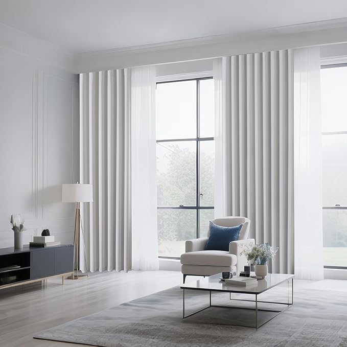 CUCRAF Blackout Curtains Room Darkening Window Curtain Panels, Rod Pocket Thermal Insulated Solid Drapes for Bedroom Living Room, Set of 2 Panels. 52 x 45 inch, Graywish White