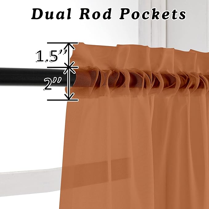 OVZME Sheer Orange Curtains 84 inch Length 2 Panels Set, Airy Soft-Touching Rod Pocket Voile Drapes for Living Room/Bedroom, Each 42" W x 84" L