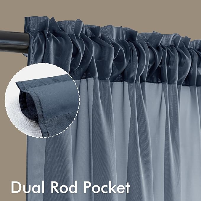 MIULEE Navy Blue Sheer Curtains 84 Inches Long, 4 Panels Set, Light Filtering Rod Pocket Voile Drapes Window Treatments, Semi Transparent Airy Fabric for Bedroom and Living Room, 42 x 84 Inches