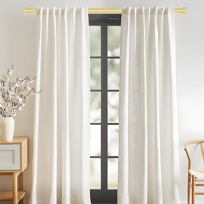 VOIIY Gold Curtain Rods for Windows 18 to 42 Inch(1.5-3.5 Feet),1" Diameter Drapery Rods with Modern Style End Cap Finials,Size:18-42 Inch, Brass