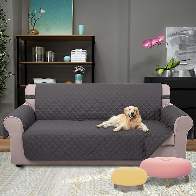 U-NICE HOME Large Sofa Cover Reversible Couch Cover for Dogs with Elastic Straps Water Resistant Furniture Protector for Pets Couch Cover for 4 Cushion Couch (Oversized Sofa, Dark Grey/Dark Grey)