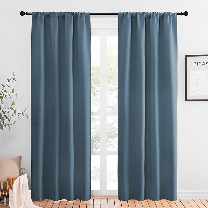 NICETOWN Blackout Curtains for Living Curtains, Smoky Blue, 2 Panels, 42 by 84, Room Darkening Window Curtain Panels, Easy-Care Solid Thermal Insulated Draperies/Drapes for Daughter Room