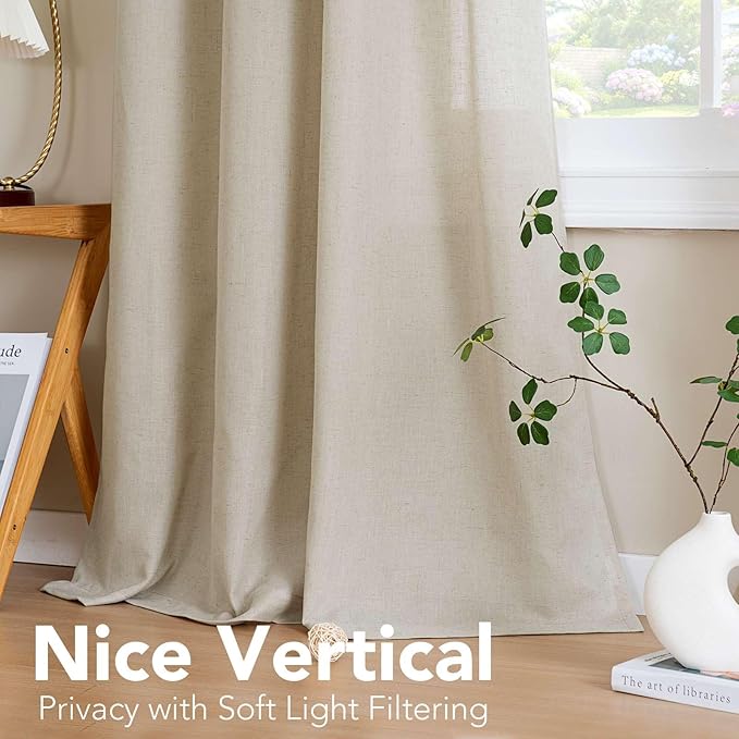 H.VERSAILTEX Living Room Linen Curtains - Semi Sheer, Nickel Grommet, Energy Saving, Light Filtering Window Treatments - 2 Panels, 52 x 72 Inch