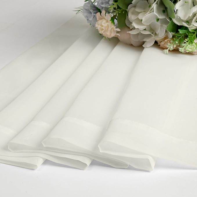 Lecloud Ivory Sheer Curtains 48 Inch Length 2 Pcs, Rustic Farmhouse Curtains with Rod Pockets, Light Filtering Window Solid Drapes for Bedroom Bathroom Basement Living Room, Each Panel 42" W x 48" L