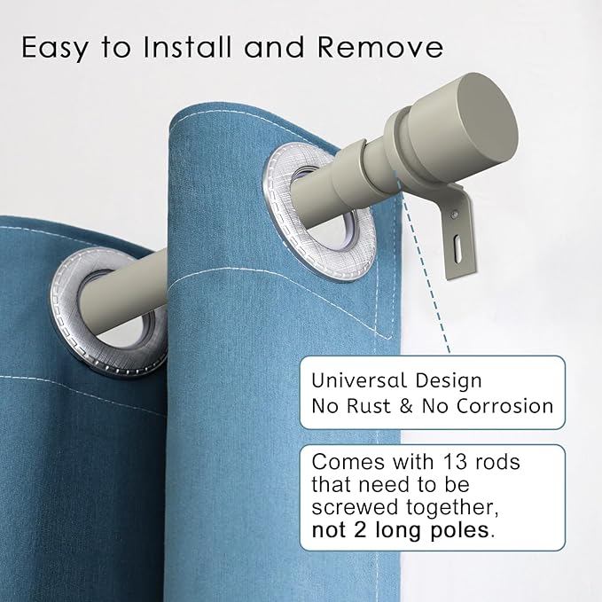 Byondeth Curtain Rods for Windows 16 to 200 Inches Adjustable Length 1 Inch Diameter Window Curtain Rod with Aluminium End Cap, Brushed Nickel