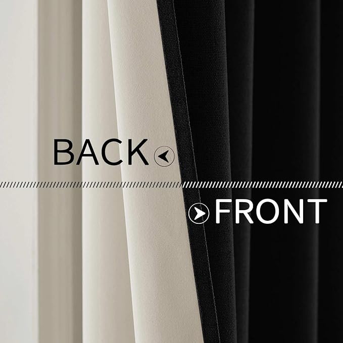 MIULEE Linen Texture Curtains for Bedroom Solid 100% Blackout Thermal Insulated Halloween Black Curtains Grommet Room Darkening Curtains/Draperies for Living Room Nursery 52x72 Inch (2 Panels)