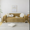 HANDONTIME Couch Covers for Pets Boho Mustard Yellow Love Seat Couch Covers Brown Sofa Cover for Dogs Pet Couch Protector Chenille Tassel Sofa Slipcovers Sofa Throw Cover Boho Decor for Living Room