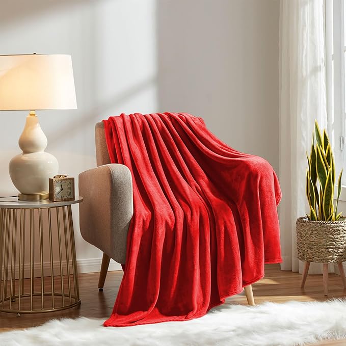 KMUSET Fleece Blanket Red Throw Blanket for Couch - Soft Lightweight Cozy Luxury Bed Microfiber Blanket, 50" x 60"
