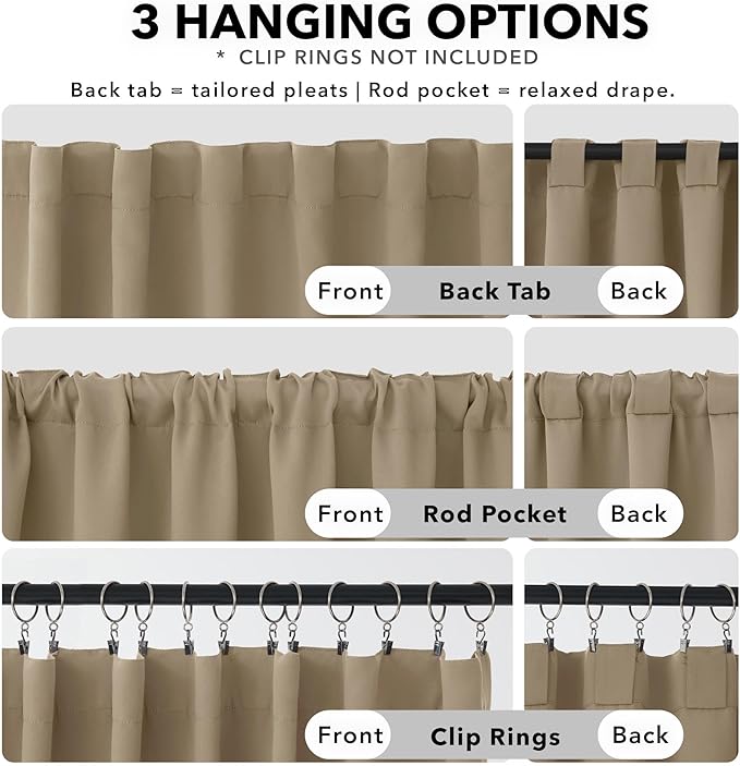 Deconovo Blackout Curtains, Thermal Insulated, W42 x L54 2 Panels, Back Tab, Machine Washable, Room-Darkening Drapes for Bedroom/Living Room Khaki