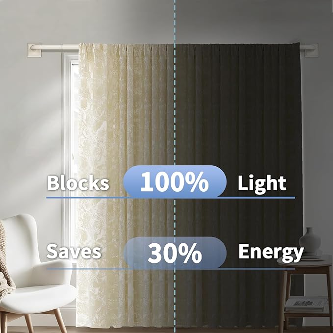 Beige White Curtain Rods for Windows 28-48Inch Heavy Duty French Return Rod, Wrap Around Blackout Curtain Rods, Adjustable Room Darkening Drapery Rod for Bedroom, Living Room, Sliding Door & Outdoor