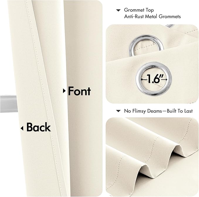 MIULEE Beige White Blackout Curtains for Bedroom Living Room 45 Inches Long 2 Panels, Thermal Insulated Room Darkening Drapes Solid Grommet Noise Reduction Light Blocking Window Treatments 40x45 Inch
