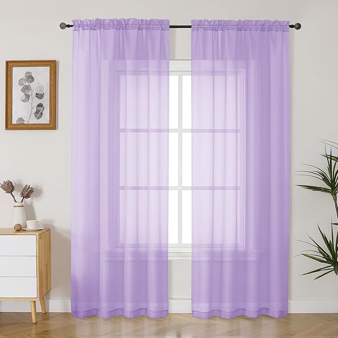 Gwine Lilac Sheer Curtains 84 Inches Long 2 Panels Set for Living Room, Rod Pocket Voile Bedroom Curtains, Light Filtering Solid Window Sheer Panels, Each 42" Wx84 L