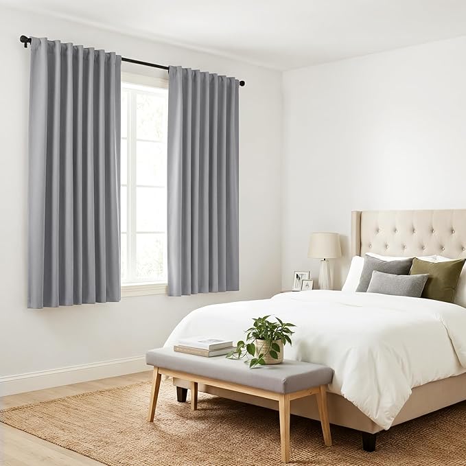PONY DANCE Window Curtain Panels - Thermal Insulated Draperies Light Block Curtain Drapes with Back Tab Energy Saving for Kitchen, 52 Wide x 54 Inches Long, Silver Grey, 2 PCs
