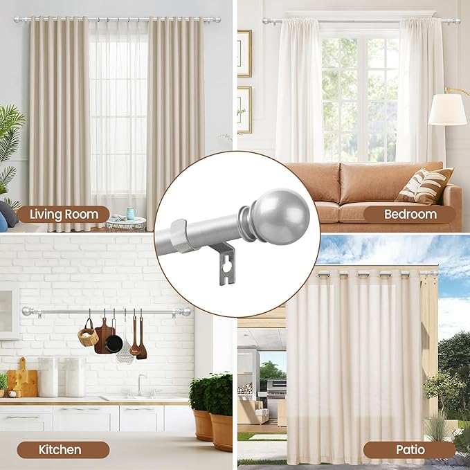 Silver Curtain Rod for Windows 66 to 120 Inch, 5/8 Inch Diameter Adjustable Curtain Rods With Brackets, Heavy Duty Easy to Install, Suitable for Bedrooms and Outdoor