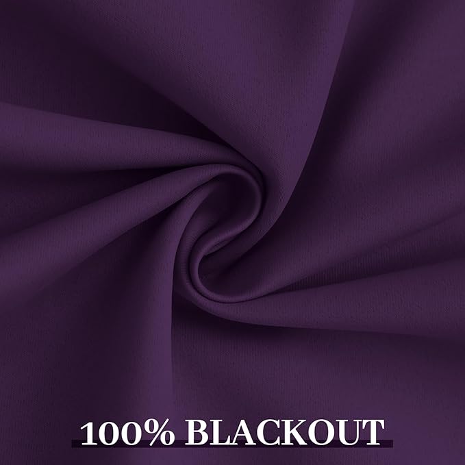 Yakamok Room Darkening 100% Blackout Curtains Grommet Window Treatments with 2 Thick Layers-Purple Thermal Insulated Drapes Set of 2 Panels for Bedroom Living Room 38 Inches by 84 Inches Length
