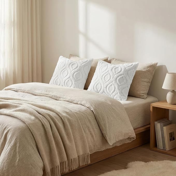 decorUhome Throw Pillow Covers 26x26 Inch Set of 2, Soft Plush Faux Wool White Solid Couch Pillow Covers, Accent Euro Sham Farmhouse Neutral Square Pillow Cases for Sofa Bed Living Room