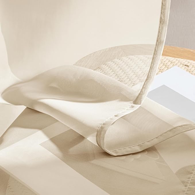 MIULEE Butter Cream Sheer Curtains 96 Inches Long, 4 Panels Set, Rod Pocket Voile Drapes Light Filtering and Semi Transparent, Elegant Window Treatments for Bedroom Living Room,42 x 96 Inches