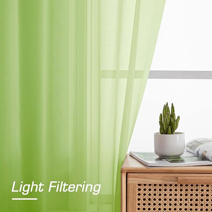 OWENIE Lime Sheer Curtains for Bedroom Living Room 96 Inches Long 2 Panels Set, Soft Solid Light Filtering Clear Sheer Ceiling to Floor for Large Window, 2Pcs, Each 42" W x 96" L, Lime