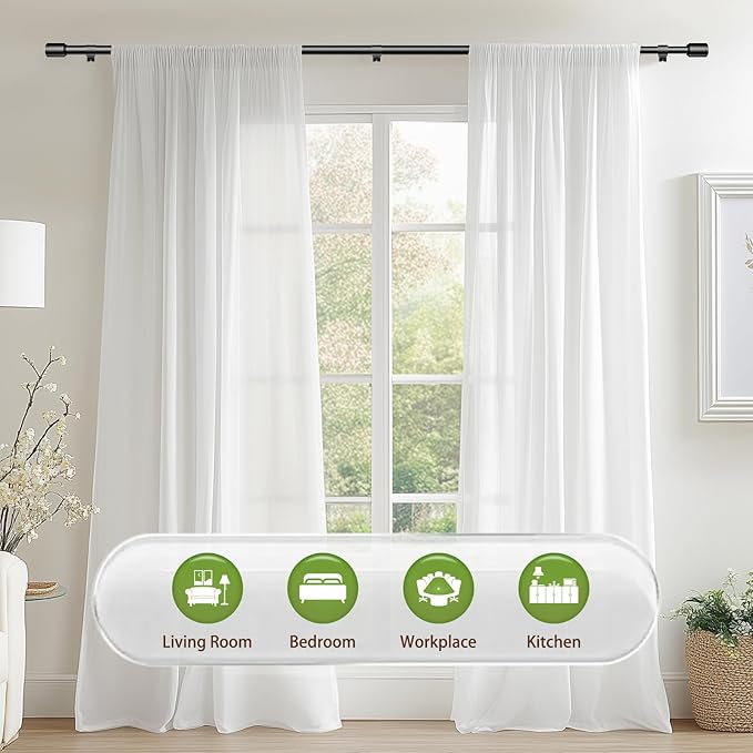 5/8” Diameter Curtain Rods 30-120 Inch, for 30-114 Inch Windows, Adjustable Splicing Black Curtain Rods for Windows with Brackets, Window Rod Long Small Curtains Rod, 2 Pack