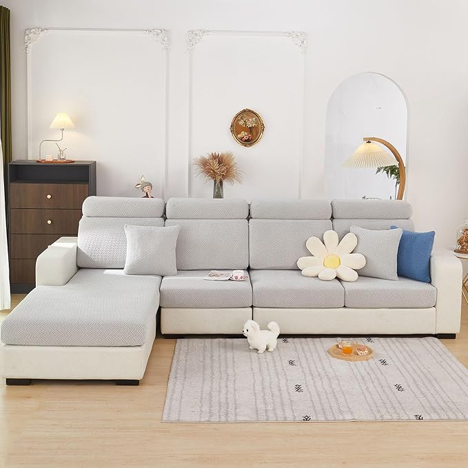 Sofa Covers Couch Covers for Sofa Pet Friendly Couch Cushion Covers Universal Sofa Covers Washable Stretch Slipcovers for Sectional Sofa (Texture Light Gray,Back Cover M)