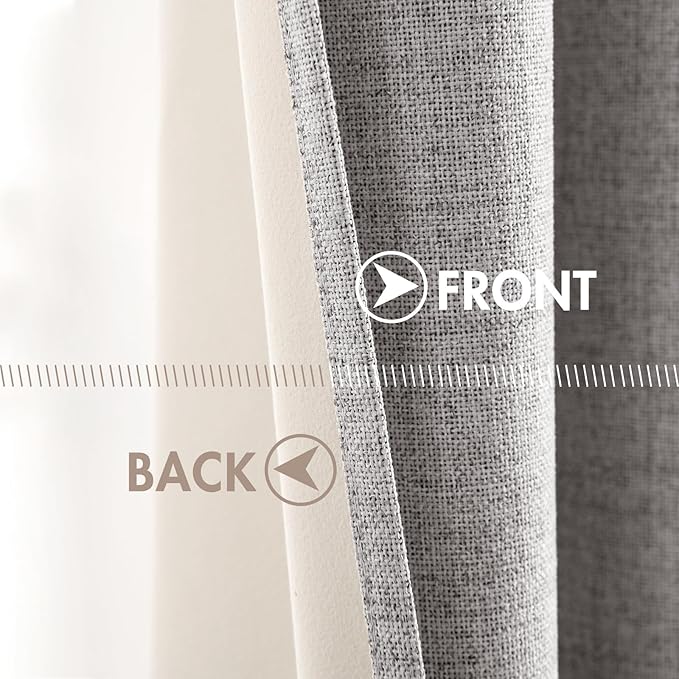 MIULEE Linen Texture 90 Inches Curtains for Bedroom 100% Blackout Thermal Insulated Light Gray Curtains Grommet Room Darkening Drapes for Living Room Nursery 52x90 Inch (2 Panels)