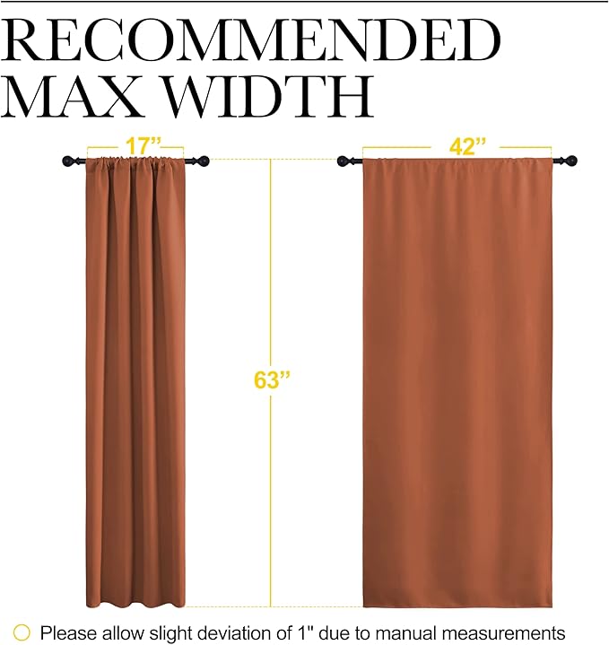 NICETOWN Blackout Curtains and Drapes - Thermal Insulated Solid Rod Pocket Blackout Draperies/Panels (Burnt Orange, 1 Pair, 42 by 63 inches)