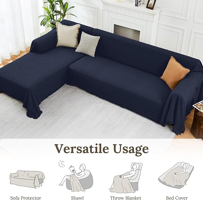HOMERILLA Sectional Couch Covers for Sectional Sofa L Shaped Sofa Cover Blanket 2 Pieces L Shape Furniture Protector for Pets Dogs(Midnight Blue, Large)