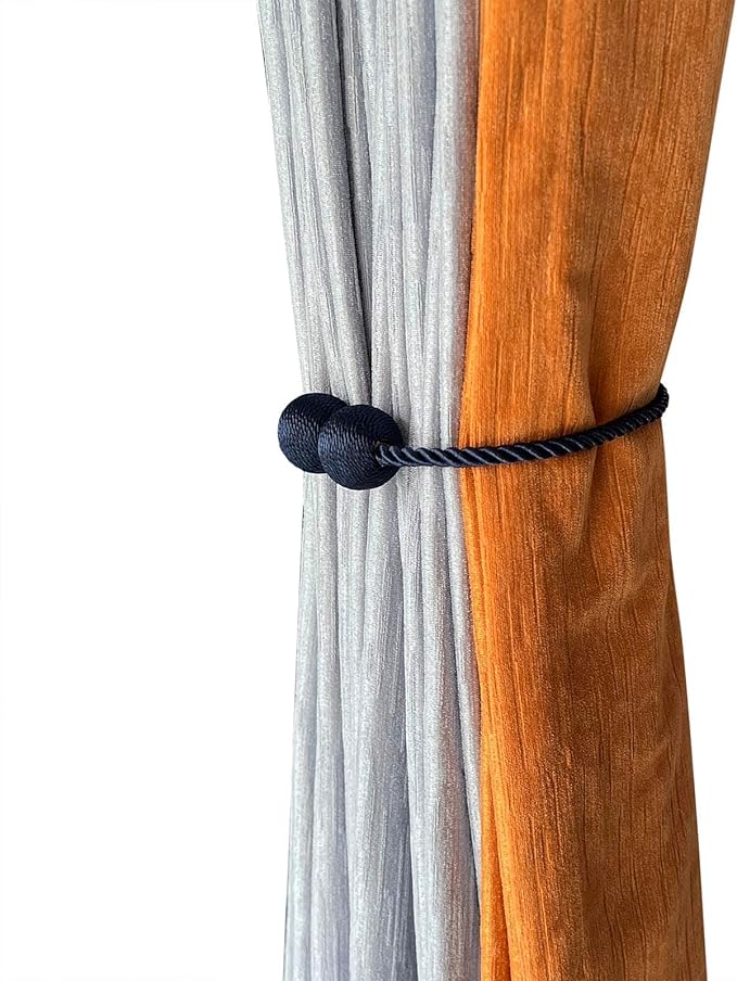 Melaluxe 2 Pack Magnetic Curtain Tiebacks, Decorative Curtain Holdbacks for Window Décor (Navy Blue)