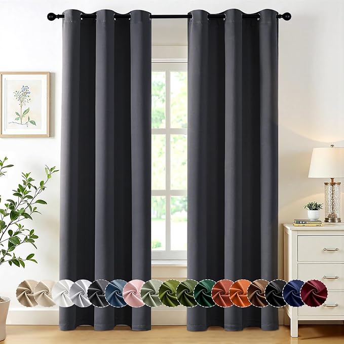 MIULEE Dark Grey Blackout Curtains for Bedroom Living Room 72 Inches Long 2 Panels, Thermal Insulated Room Darkening Drapes Solid Grommet Noise Reduction Light Blocking Window Curtains W40 x L72 Inch