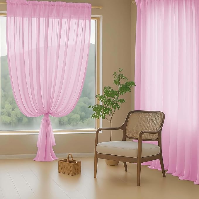 Light Pink Sheer Curtains 84 Inches Long 2 Panels, Elegant Airy Transparent Light Filtering Window Curtains, Window Drapes for Living Room Bedroom, Top Dual Rod Pocket Design, 2x42Wx84L Inches