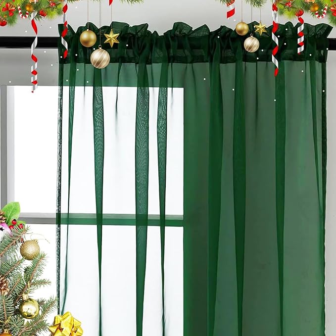 SpaceDresser Basic Rod Pocket Sheer Voile Window Curtain Panels White 1 Pair 2 Panels 38 Width 72 Inch Long for Kitchen Bedroom Children Living Room Yard(Foliage Green,38 W x 72 L)