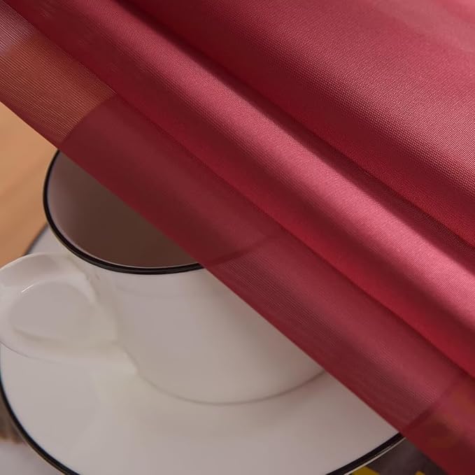 SpaceDresser Burgundy Sheer Curtains 4 Panels Rod Pocket Semi-Sheer Curtain 108 Inches Long Light Filtering Voile Window Drapes for Bedroom Living Room Kitchen, Each 52W x 108L
