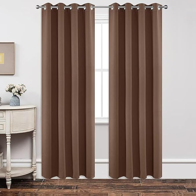 Joydeco Blackout Curtains 90 inch Long 2 Panels Set, Thermal Insulated Long Curtains & Drapes 2 Burg, Room Darkening Grommet Drapes for Bedroom Living Room Windows (W52 x L90 Inch, Brown)