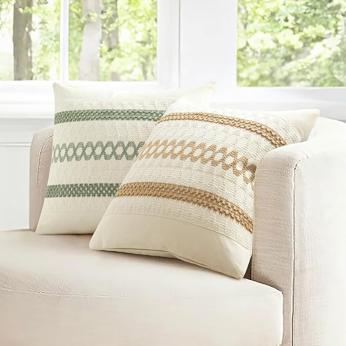 MIULEE Set of 2 Sage Green Boho Decorative Lumbar Pillow Covers 12x20 Inch Farmhouse Rustic Couch Throw Pillows Modern Summer Cushion Covers Retro Cute Macrame Woven Spring Decor for Bed Sofa Chair