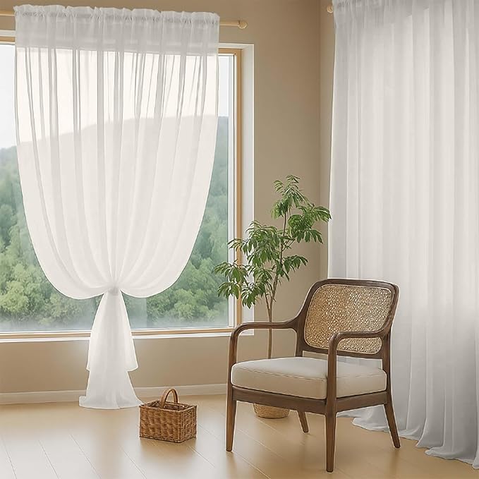 Ivory Sheer Curtains 84 Inches Long 2 Panels, Elegant Airy Transparent Light Filtering Window Curtains, Window Drapes for Living Room Bedroom, Top Dual Rod Pocket Design, 2x42Wx84L Inches