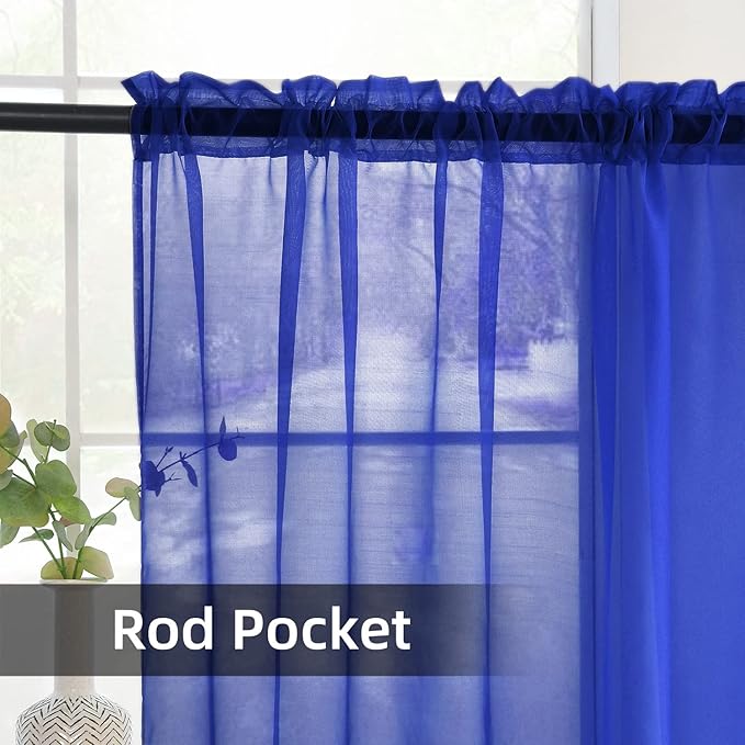 SpaceDresser Sheer Voile Window Treatment Rod Pocket Curtain Panels for Kitchen Bedroom Living Room Drapes Sunlight Filtering Privacy Semi Home Decor Assorted Colors Sizes (Sapphire, 52 W x 96 L)