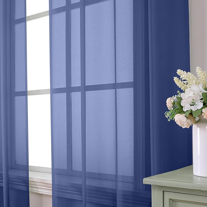 Aiyufeng Royal Blue Sheer Curtains 90 Inches Long 2 Panels Set, Semi Transparent Voile Rod Pocket Blue Sheer Window Drapes for Bedroom Bed Canopy Dining Wedding Party Backdrop, 42W x 90L inch