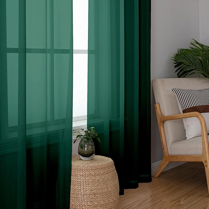 Lecloud Hunter Green Sheer Curtains 78 Inches Long 2 Panels, Airy Voile Solid Curtains, Gauzy Stylish Aesthetic Windows Decor Drapes with Rod Pocket for Bedroom Living Room, Each 42" W x 78" L