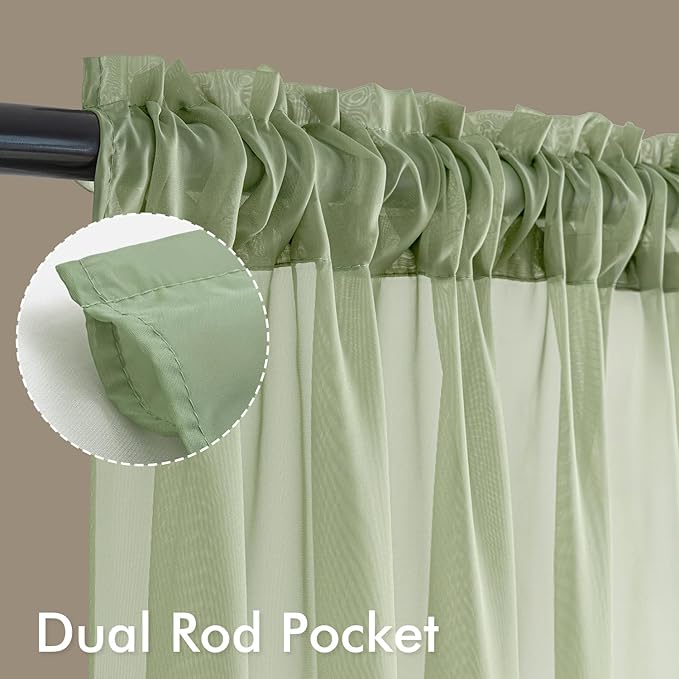MIULEE Sage Green Sheer Curtains 72 Inches Long, 4 Panels Set, Light Filtering Rod Pocket Voile Drapes Window Treatments, Semi Transparent Airy Fabric for Bedroom and Living Room, 54 x 72 Inches