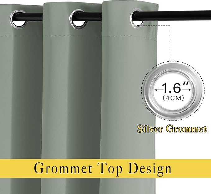 NICETOWN Sage Green Room Darkening 102 inch Curtains, Grommet Thermal Curtains Weighted Window Treatments for Living Room/Farmhouse, W46 x L102, 2 Panels
