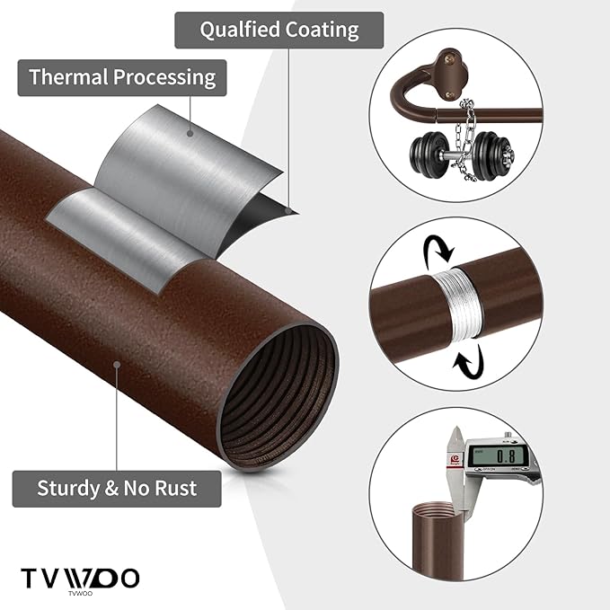 TVWOO Bronze Wrap Around Curtain Rods:5/8 Inch Blackout Adjustable Window Curtain Rod for Bedroom Kitchen Apartment Renter Friendly,Room Darkening Curved Drapery Rods Easy Install,Antique Brown 28-60"